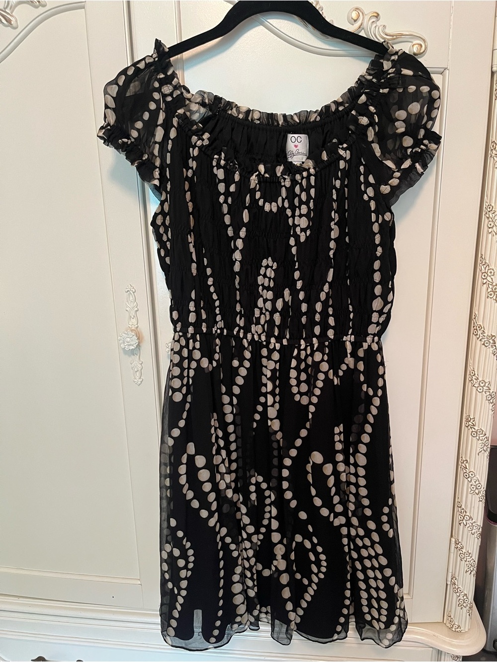 OC by Oleg Cassini Black Dress with Cream Polka Swirl